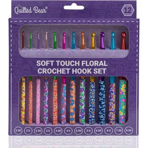 Floral Crochet Hook Set - 12 Ergonomic Soft Grip Crochet Hooks with Light Polymer Clay Handle for Comfortable Crocheting & Knitting (2mm-8mm)