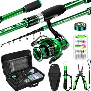Fishing Rod and Reel Combo Graphite Telescoping Fishing Pole Portable Travel Kit with Carrier Bag for Freshwater Saltwater