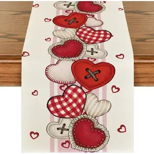 Heart-Shaped Buttons Valentine's Day Table Runner, Seasonal Kitchen Dining Table Decoration for Indoor Home Party 13x72 Inch