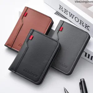 3 Pack Ultra-thin Mini Men's Wallet, Soft PU Leather Short Vertical Credit Card Holder Wallet, High Quality Slim Minimalist Card Wallet for Men Daily Travel Business Use