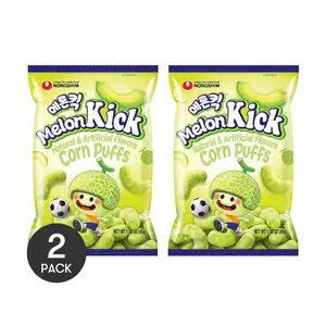 NONGSHIM Korean Corn Puffs Melon Flavor 90g  Each (2 Packs) - Crunchy Snack