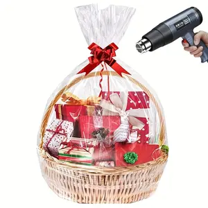 10pcs Large Shrink Wrap Bags for Gift Baskets, Transparent PVC Heat Seal Bags, 20x28/24x32/28x35 Inches, Easter Halloween Christmas Valentine's Day, Gift Wrapping Supplies