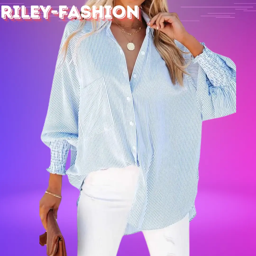 Women's Back To School Striped Print Button Front Frill Trim Raglan Sleeve Pocket Shirt, Going Out Tops, Summer Clothes for Women, Casual Long Sleeve Shirred High Low Top for Daily Wear, Summer Tops