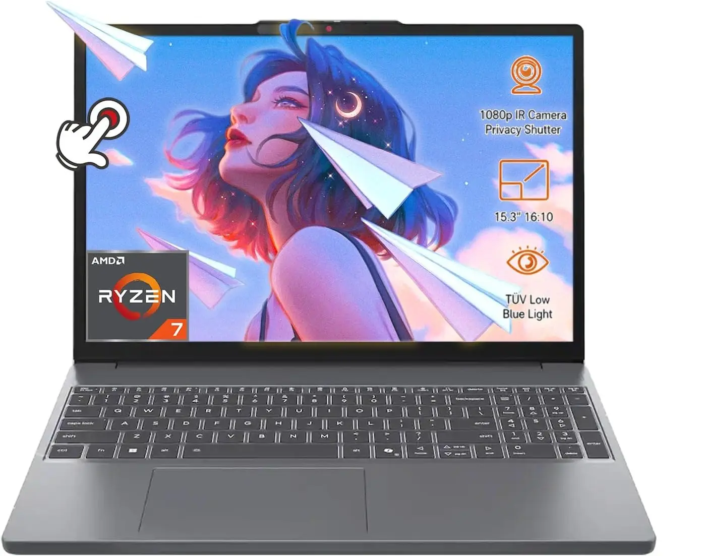 Lenovo IdeaPad Slim 3 15" Touchscreen Laptop, Ryzen 7 8840HS | 16GB RAM, 512GB SSD, win 11P ,1080p IR Webcam. AMD Radeon 780M, 16:10 "golden ratio" screen