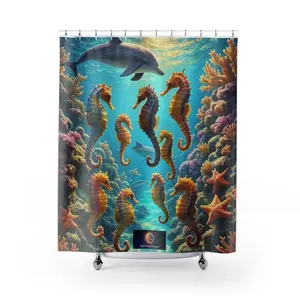 Trippy Ocean Shower Curtain - Vibrant and Realistic design with Seahorses, Dolphins, Starfish, Cool Psychedelic Bathroom Decor, Unique
