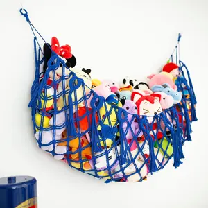 Handwoven Cotton Rope Toy Storage Hammock, Multi-Color Plush Toy Wall Pocket with Boho Tassel Decor, Hanging Stuffed Animal Organizer Net for Kids, Nursery & Living Room Wall Decor