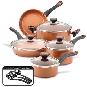 12-Piece Copper Ceramic Nonstick Cookware Set with Dutch Oven Skillet and Saucepans for Easy Cleanup and Even Heating