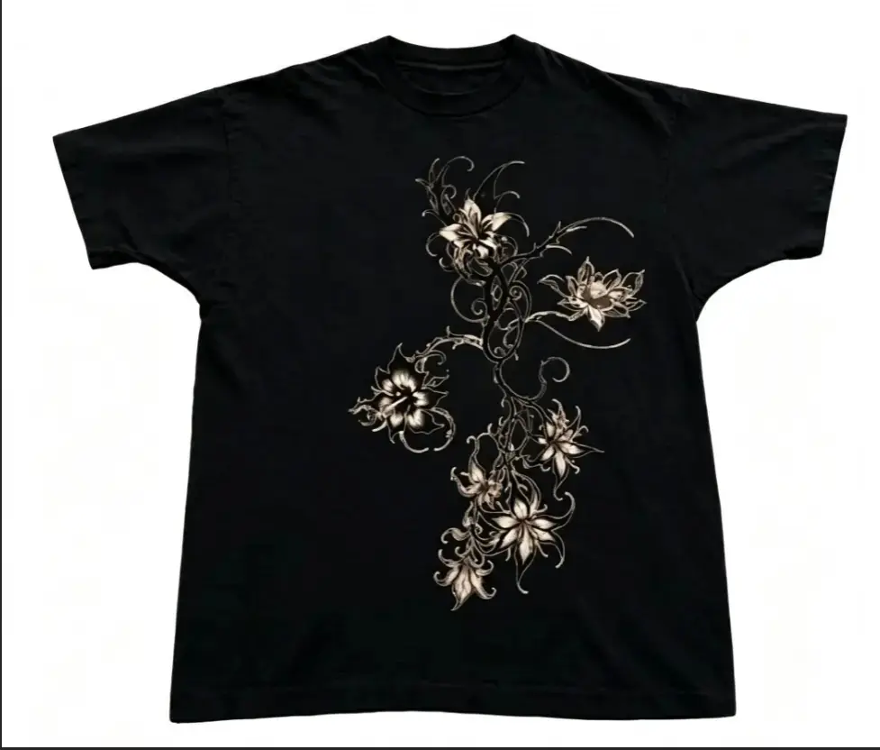 Men's and Women's T-shirt, Floral Vine Graphic Tee, Floral Tee, Unisex T-shirt, Gift T-shirt, Y2k Unisex Graphic Tees Gothic Grunge Emo Scene Amity Affliction Style Clothes Menswear Womenswear Streetwear