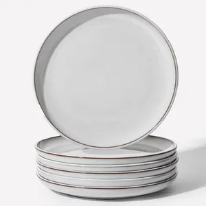 10 Inch Ceramic Plates, White Dinner Plate Set for Dessert Pizza Steak, Terracotta Kitchen Stoneware Serving Dishes Set, Dishwasher & Microwave Safe, Scratch Resistant