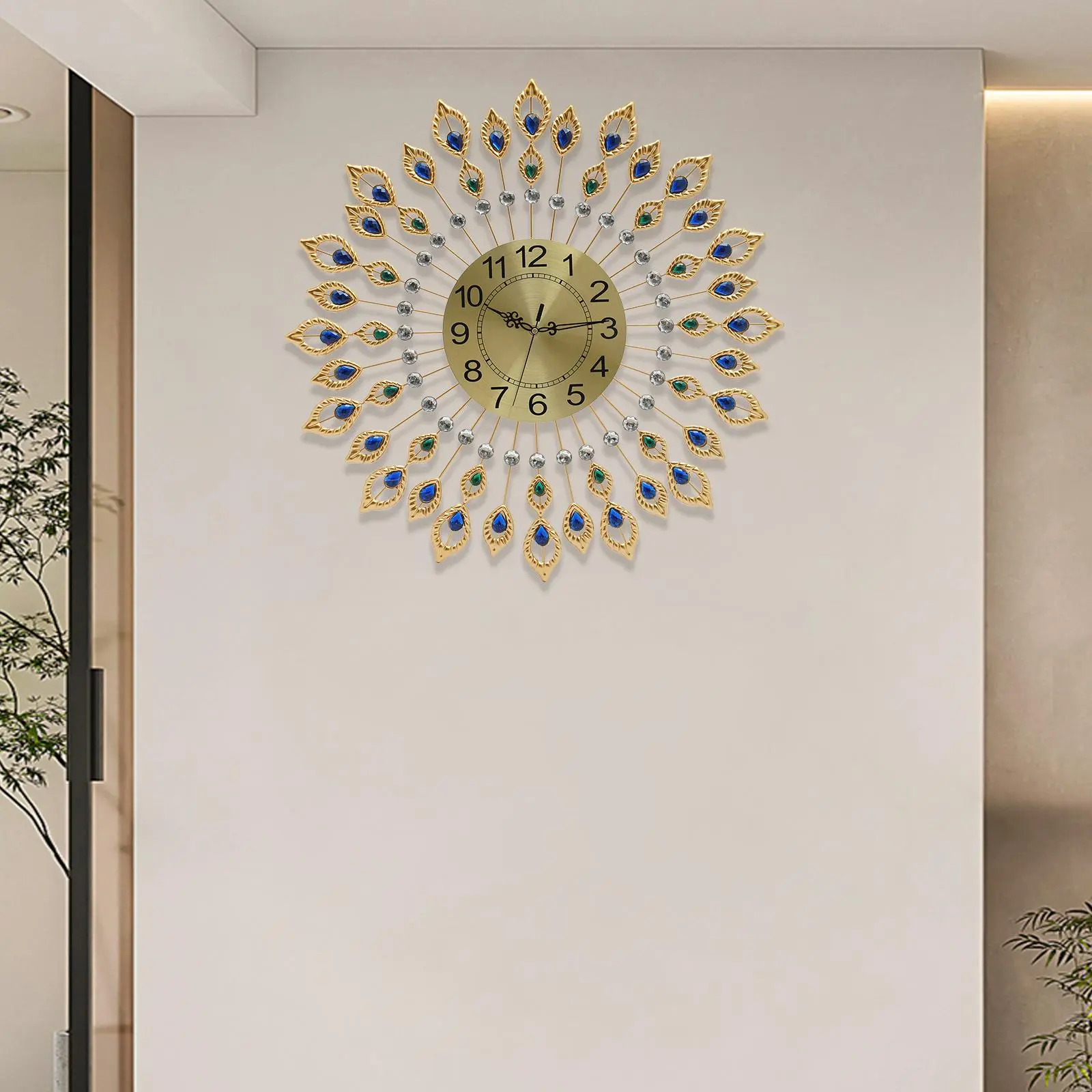 1-Piece 26.37in Gold Silent Acrylic Analog Wall Clock - Crystal Modern Elegant Round Design, Arabic Numeral Dial, Non-Ticking, AA Battery Power, for Living Room, Gold Bedroom Decor, Valentine's Day/Mother's Day Gift Idea