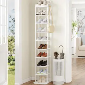 10 Vertical Shoe Rack, Shoe, Tall Shoes Shelf with 2, Shelves, Corner Shoes Shelves for Small Spaces, Entryway, Living Room, White SR11213W