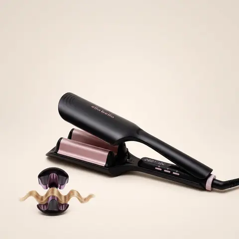ELLA BELLA® Ultimate Waver Curling Iron • Crimper Hair Tool • Adjustable Heat Settings • Dual Voltage Hair Curler • Anti-Scald Tech • Ionic Ceramic Coating for Long-Lasting, Frizz-Free Beach Waves