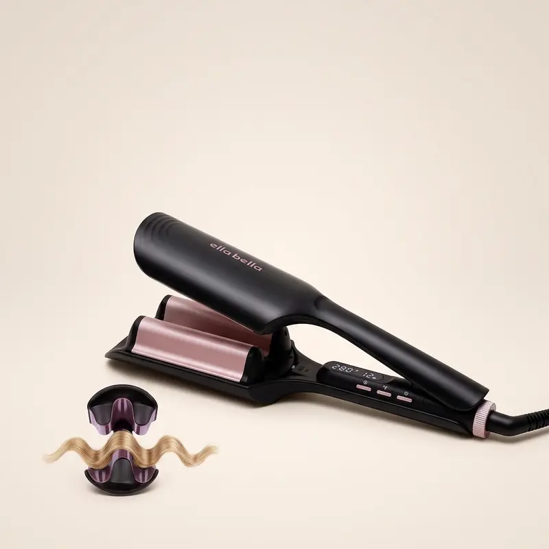 ELLA BELLA® Ultimate Waver Curling Iron • Crimper Hair Tool • Adjustable Heat Settings • Dual Voltage Hair Curler • Anti-Scald Tech • Ionic Ceramic Coating for Long-Lasting, Frizz-Free Beach Waves
