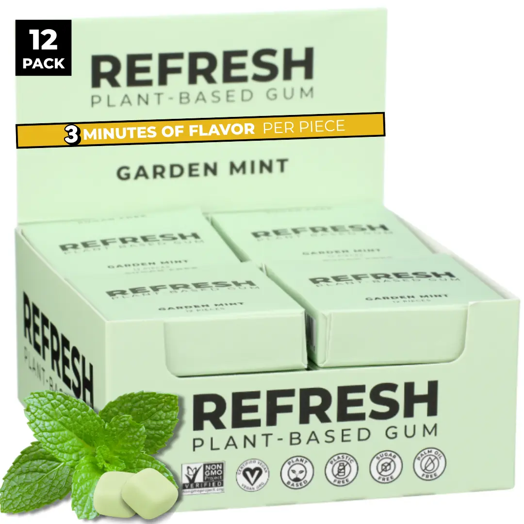 Refresh Gum, Sugar Free, Natural, Xylitol, Long Lasting Chewing Gum, Natural Flavors, Organic Ingredients, Plastic Free, Non GMO, Gluten Free, Vegan