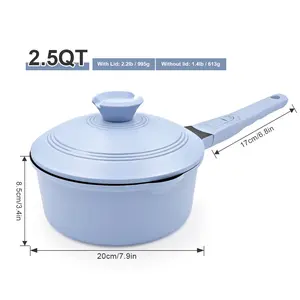 2.5 Quart Nonstick Saucepan with Lid, Sauce Pan with Pour Spout, Cooking Pot Non Stick, Milk Pan with Detachable Handle, Induction Pot, Oven Safe, PFOA Free, Blue