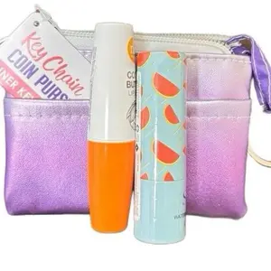Mini Lip Care Bundle with 2 Hydrating Lip Balms & Two Toned Coin Purse Glossy Cosmetic Lipgloss Moisturizing Perfect for Travel & Gifting Makeup Essentials - Moisture