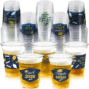 Navy Blue and  Graduation Decorations Class of 2026, 50 Pack 12 oz Graduation Plastic Disposable Cups for Drinks 2026 School Grad Party Favors Supplies