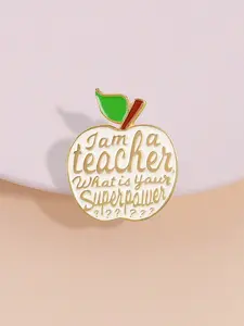 Apple Badge Brooch for Teachers I'm a Teacher What is Your Superpower, Educational Inspirational Gift for Teacher's Day, Cartoon Apple Design for Educators, Durable Metal Pins