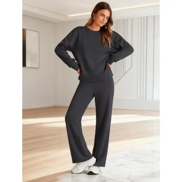 2025 Women's Lounge Set - 2-Piece Sweatshirt & Wide Leg Sweatpant Outfit
