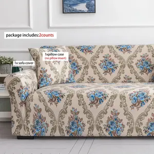 Vintage Floral Sofa Cover Set, Elastic Sofa Slipcover, Includes 1 Sofa Cover and 1 Pillowcase, Pet Friendly, All Season Use, Reusable
