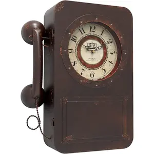 Old Telephone Wall Clock with Hidden Safe, Battery Operated Quartz Metal Wall Clocks, Large Rectangular Vintage Decor Clocks, for Farmhouse, Living Room(16" H x 12" W x 4" D)