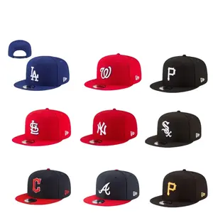 New Era MLB Flat Bill Cap – Adjustable Snapback Baseball Hat with Embroidered Team Logo, Dodgers Yankees Pirates White Sox Braves Unisex Streetwear Fashion Headwear 1