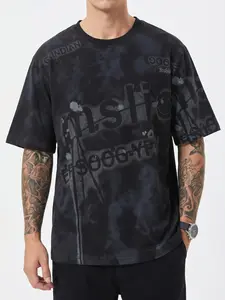 Men's Oversize Summer T-Shirt, Gradient Tie-Dye, Letter Smile Print, Vintage Style, Loose Fit, Comfortable, Casual Wear, Outdoor Sports
