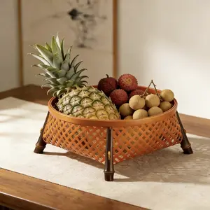 Handmade bamboo woven cup basket, fruit basket, retro round mouth storage basket, snack basket, tea box, drain basket