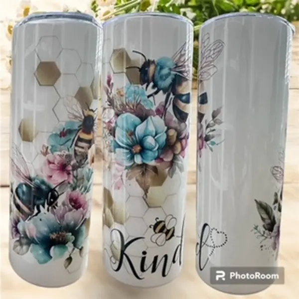 20oz Traditional Stainless Steel Insulated Vacuum Flask Tumbler - Bee Motif, Durable Kitchenware Drinkware, Leak-Proof Transparent Lid, Metal Straw, Straw Cleaner, Ideal Gift (500-1,000 ml Capacity)