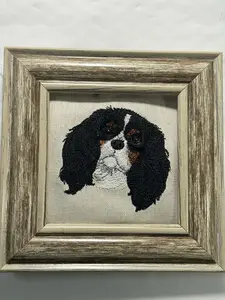 King Charles Cavalier Spaniel Tri Color Dog Machine Embroidered on Canvas Fabric and Framed! Unique Canine Charm Tabletop Decor for Home or Office! Other Designs and Breeds Available! Desktop Decoration Signs