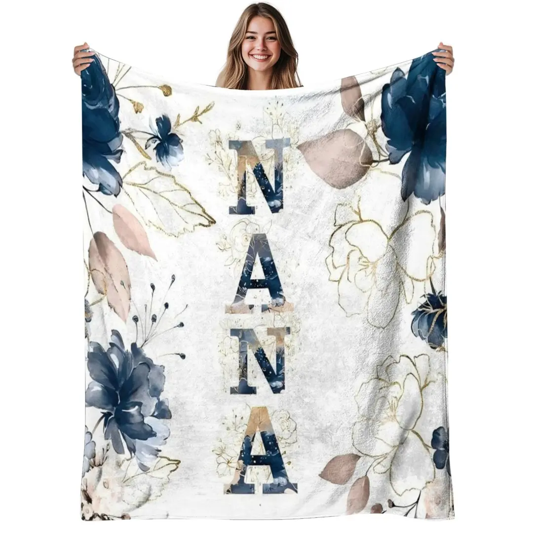 Floral Nana Soft Warm Flannel Blanket - 280GSM, Machine Washable, Elegant Multicolor Flower Bedspread for Home Living Room Decor, Sofa & Bed Cozy Look, Christmas & Fall House & Room Accent