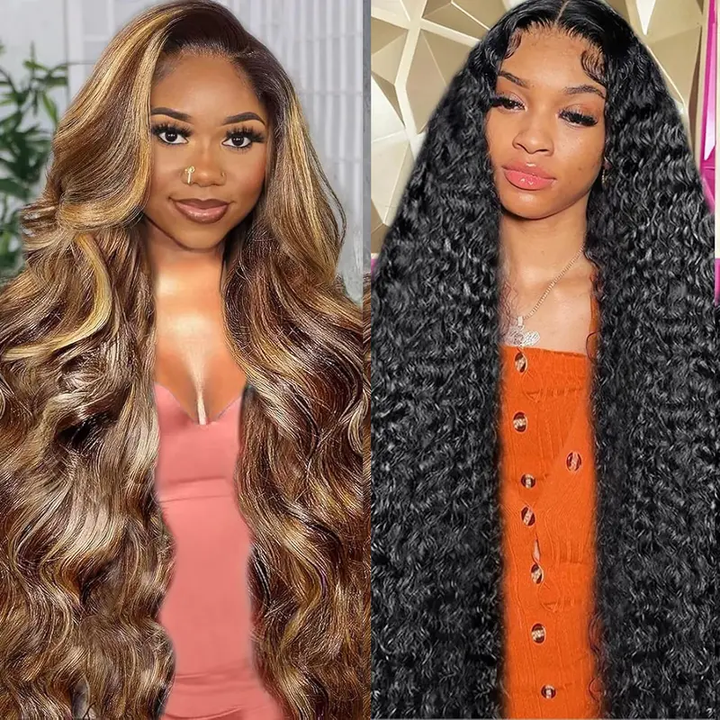 Women's 2-Pack 13x4 HD Transparent Lace Front Human Hair Wigs (22-30 In) | Buy 1 Get 1 Free Combo, Body Wave, Deep Wave & Straight Styles, Pre-Plucked Hairline with Baby Hair, 180% Density Natural Black HD Lacefrontal Wigs for Female