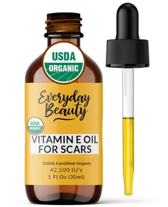 Organic Vitamin E Oil for Scars - USDA Certified All Natural Plant Based 1oz - Light and Unscented Great for Facial Scars After Surgery - Reduce Wrinkles, Anti Aging, Lighten Dark Spots