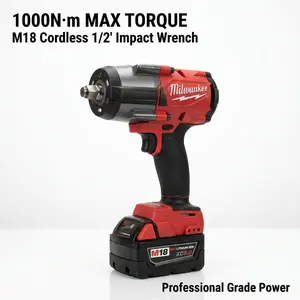 Milwaukee M18 FMTIWF12 1/2" Impact Wrench Tool with Brushless Motor and 1000Nm Torque Capacity Compatible with M18 Battery System for Professional Automotive Technicians Industrial Installations and Structural Steel Fastening tiktokshopspringglowup