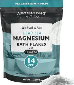 Aromasong Salt 100% Pure Raw Dead Sea Magnesium Flakes with OptiMSM 14 Oz for Muscle Relief & Skin Health Comfort - Blend