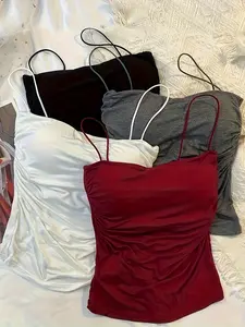 4pcs of Elegant Women'S Pleated Strapless Camisoles - Featuring Stretchy Fixed Pads, Available in Solid Colors (Black/Deep Gray/White/Wine Red), Hand Wash Only, Comfortable Lingerie, Easy-Care Fabric