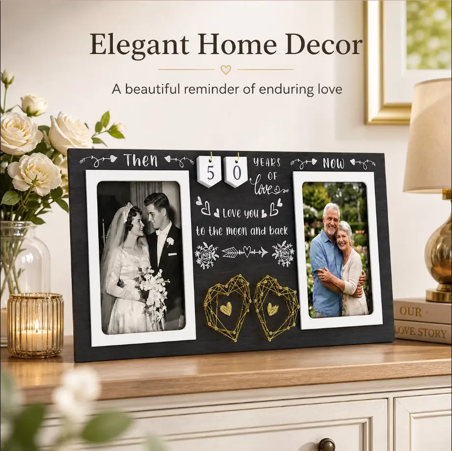 Timeless Then & Now Anniversary Wood Picture Frame, Perfect Wedding or Anniversary Gift for Couples, Bridal Showers and Special Occasions