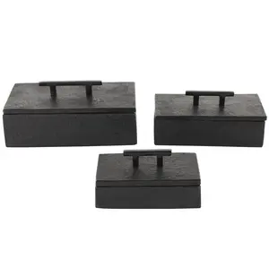 Set of 3 Marble Decorative Box with Aluminum Bar Handles Set of 3 12", 10", 8"W