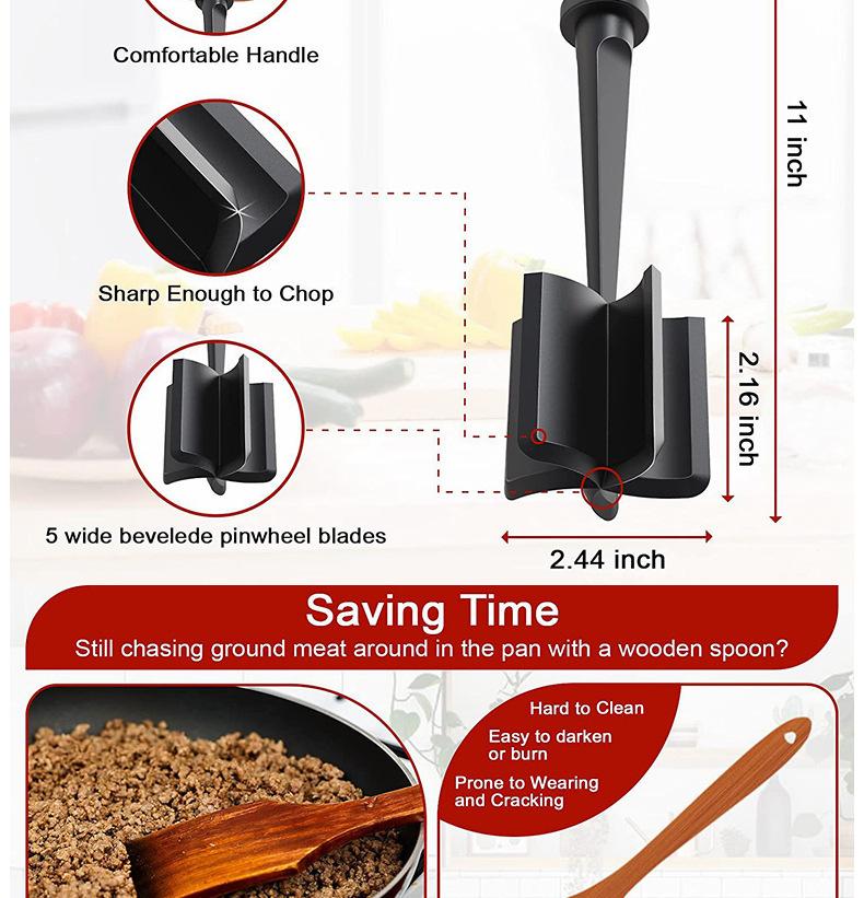 Meat Chopper, Multifunctional Heat Resistant Meat Masher for Hamburger Meat, Nylon Hamburger Chopper Utensil, Meat Ground, Non Stick Mix Chopper, Mix and Chop Meat Masher Tool