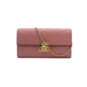 Pre-owned GUCCI Leather Wallet Padlock Continental Chain Guccissima Long #3124