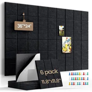 36" x 24" Large Black Cork Board Alternative - 6 Pack Felt Bulletin Board with 30 Push Pins, Felt Wall Tiles Pin Board for Walls Office  School Decor, Aesthetic Cork Squares, Black
