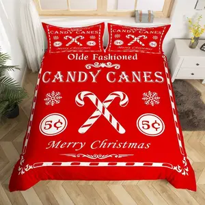 Christmas Bedding Set for Kids Boys Girls Christmas Quote Comforter Cover Set Candy Canes Print Duvet Cover Bedroom Decor Xmas Red Bedspread Cover Bedding Collection