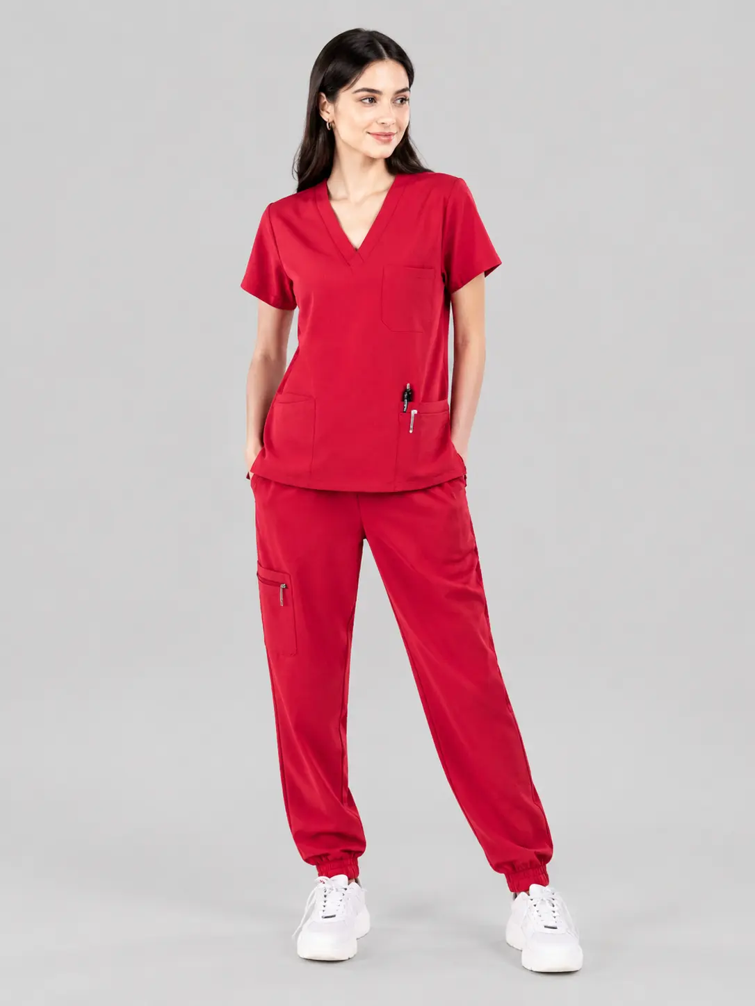 EADFLIE Women's Sporty Scrub Set, Stretch Spandex V-Neck Top & Jogger Pants with 8 Pockets, Athletic Activewear for Nurse, Workwear, Fit, Rayon, Polyester