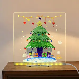Light Up Acrylic Message Board, Rewritable DIY Kids Glow Drawing Board, Message Lamp with Colorful Pens, Christmas Festival Gift Idea