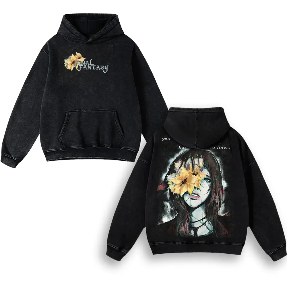 Aerith Gainsborough FF VII Streetwear Tee Double Printed Washed 2 Sided Printing Hoodie Sweatshirts RPG action anime manga Games movie Streetwear