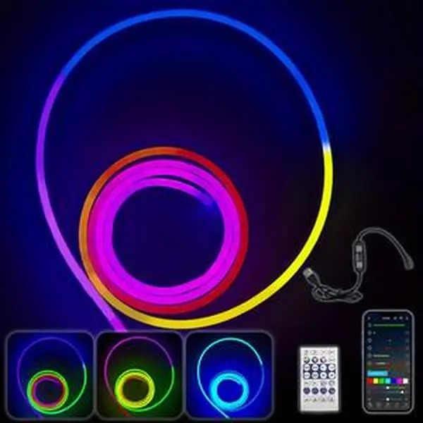 MIMIRGB RGB LED Neon Lights 6 Meter Strip with Double Sided Tape for Indoor Outdoor Decor Multi-Color Remote & App Control Waterproof DIY Wall Light