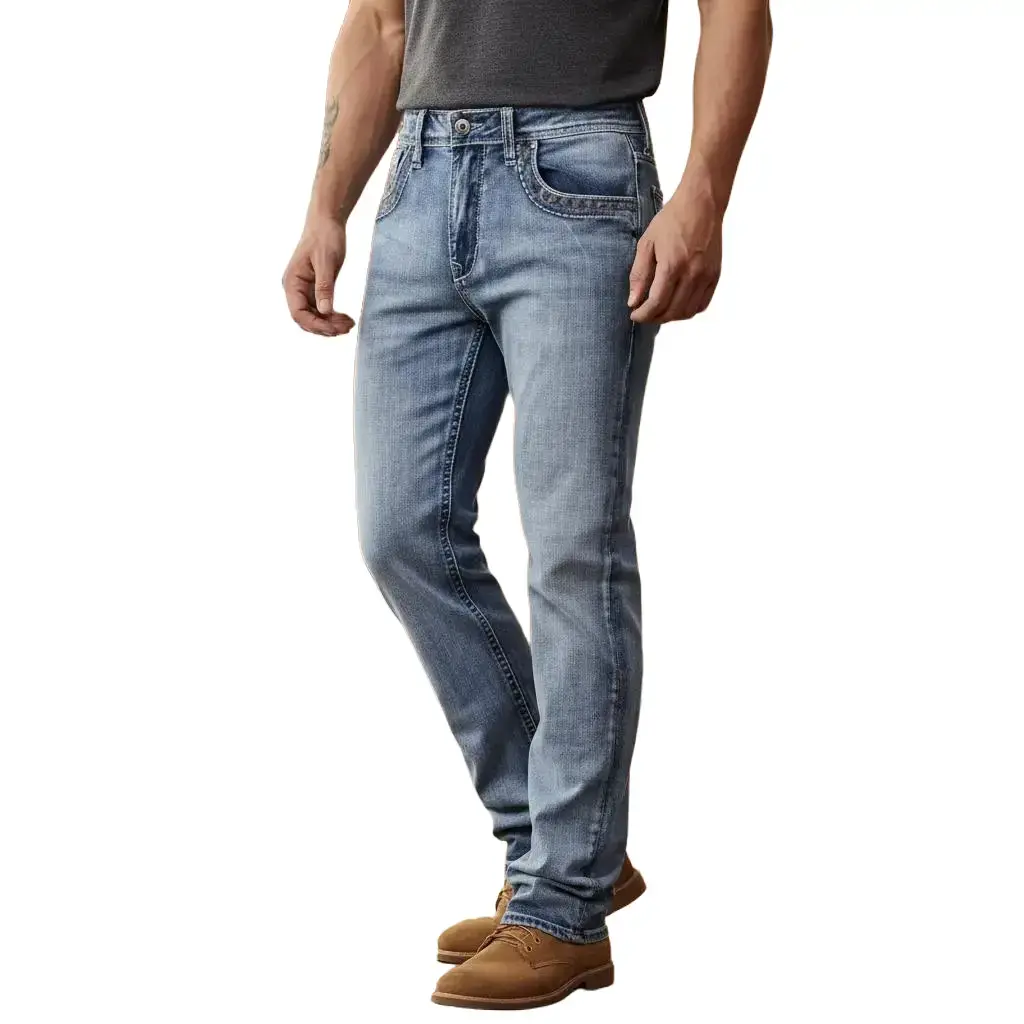 Men's Bootcut Cowboy Jeans - Male Clothing, Comfort Flex Stretch Classic Denim apparel, Plain Design, Raw Wash Pants, Casual Summer y2k Streetwear Vintage  Menswear