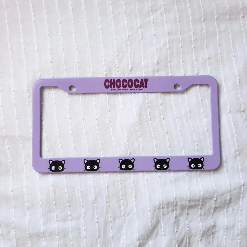 Chococat License Plate Frame Lavender Purple Sanrio Aluminum Car Tag Cover Holder