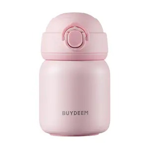 BUYDEEM Cute Piggy Pink Insulated Tumbler 200ml - One-Handed Open Mini Stainless Steel Travel Mug for Kids & Adults