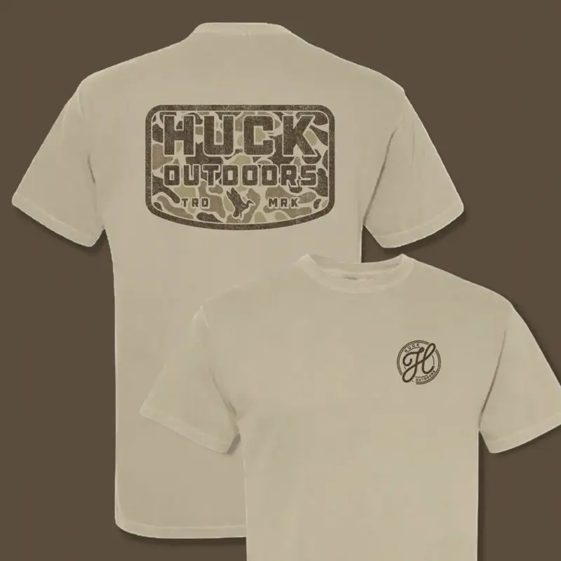 Huck Outdoors Camo Patch Shirt - Tan Tad Max Design with Logo Patch on Sleeve